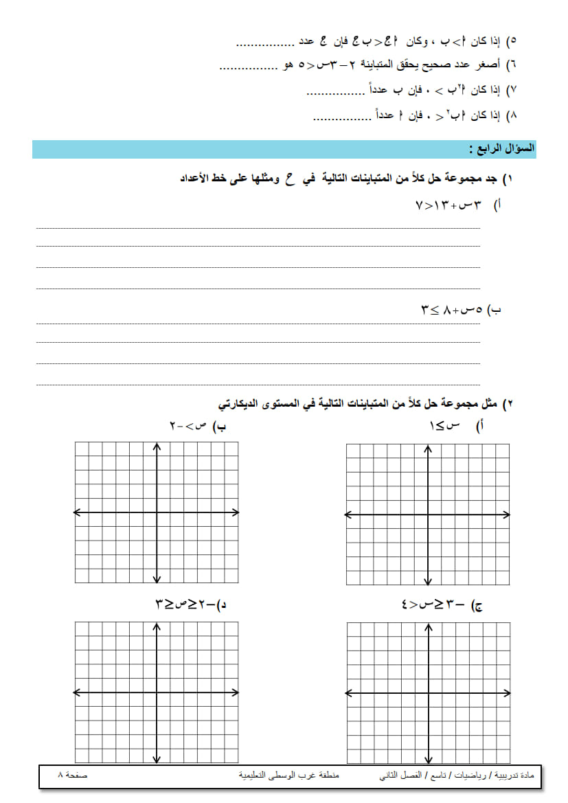 ورقة عمل في الوحدة السادسة (الجبر وتطبيقات الحاسب) تاسع ف2 غير مجابة 4.jpg