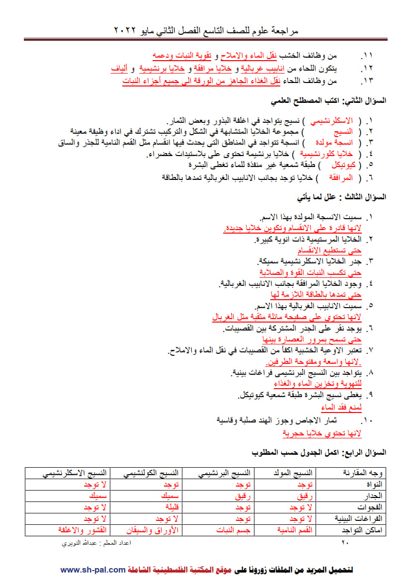 إجابة ورق عمل درس أنسجة النبات الزهري تاسع ف2 3.jpg